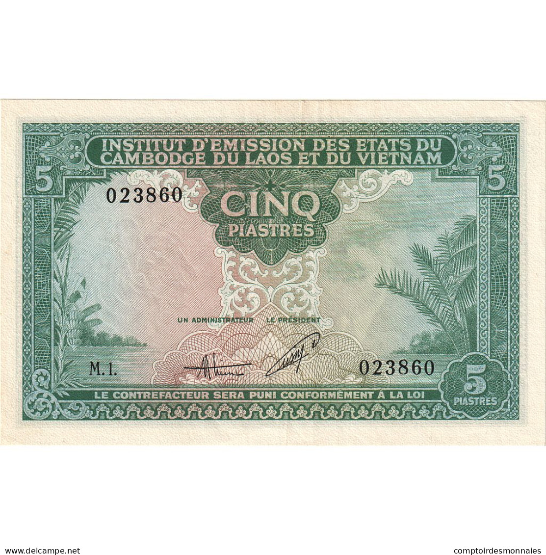 Billet, Indochine Française, 5 Piastres = 5 Dong, 1953, Undated (1953), KM:106 - Indochine