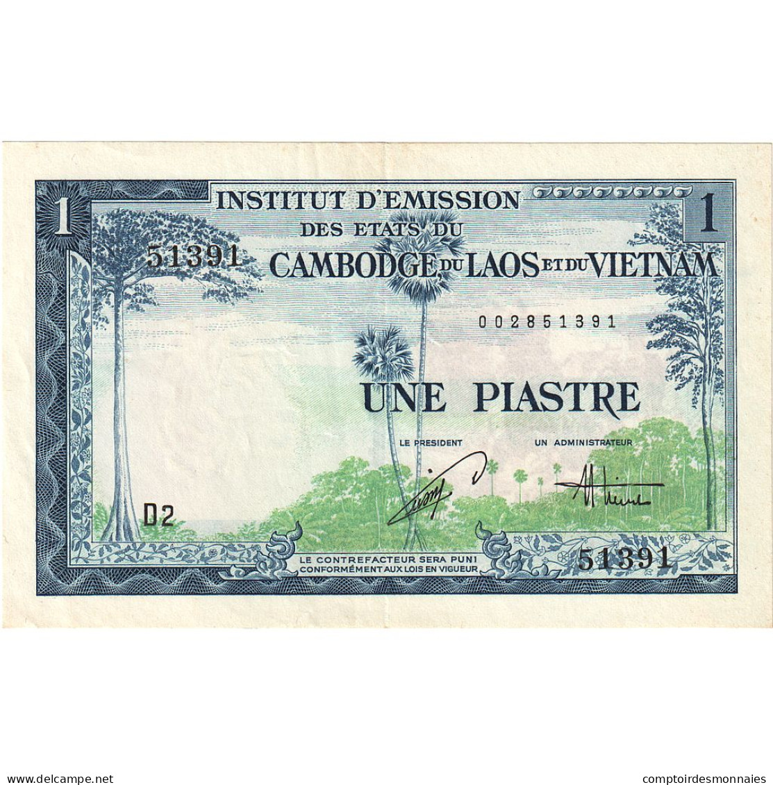 Billet, Indochine Française, 1 Piastre = 1 Dong, Undated (1954), KM:105, SPL - Indochine