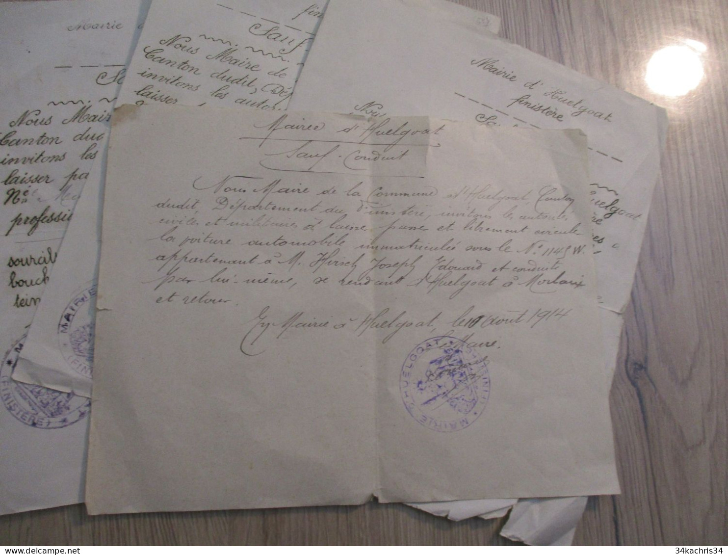 Huelgoat Finistère 6 Sauf Conduits Laissez Passez Guerre 14/18 - Documents