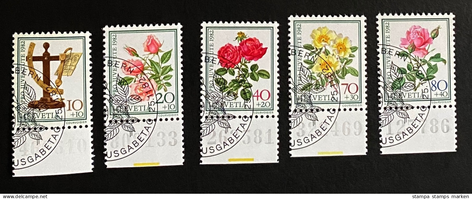 Schweiz Pro Juventute 1982 Rosen Mi. 1236 - 1240 Bogenrand Druckvermerk Gestempelt/o - Usati