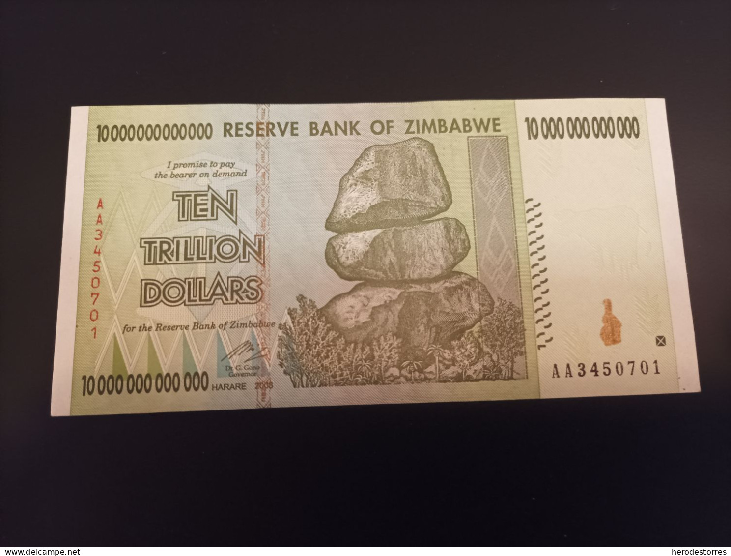 Billete Zimbabwe 10000000000000 Trillones Dólares, 2008, Serie AA, UNC - Zimbabwe