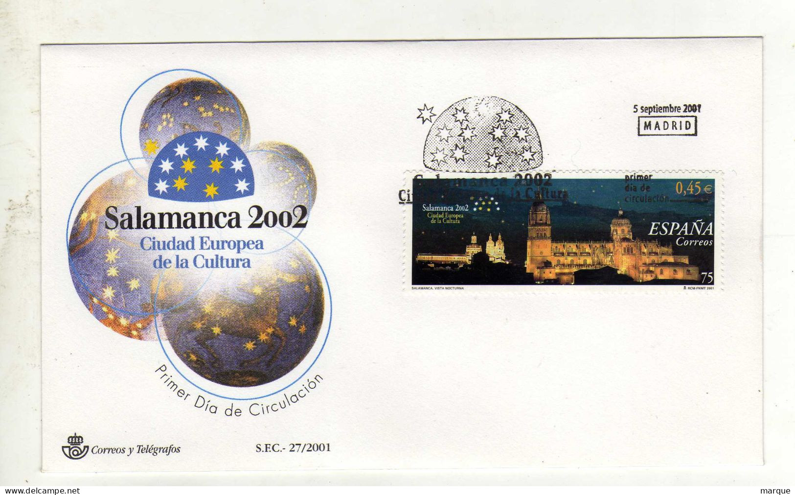 Enveloppe 1er Jour ESPAGNE ESPANA Oblitération MADRID 05/09/2001 - FDC