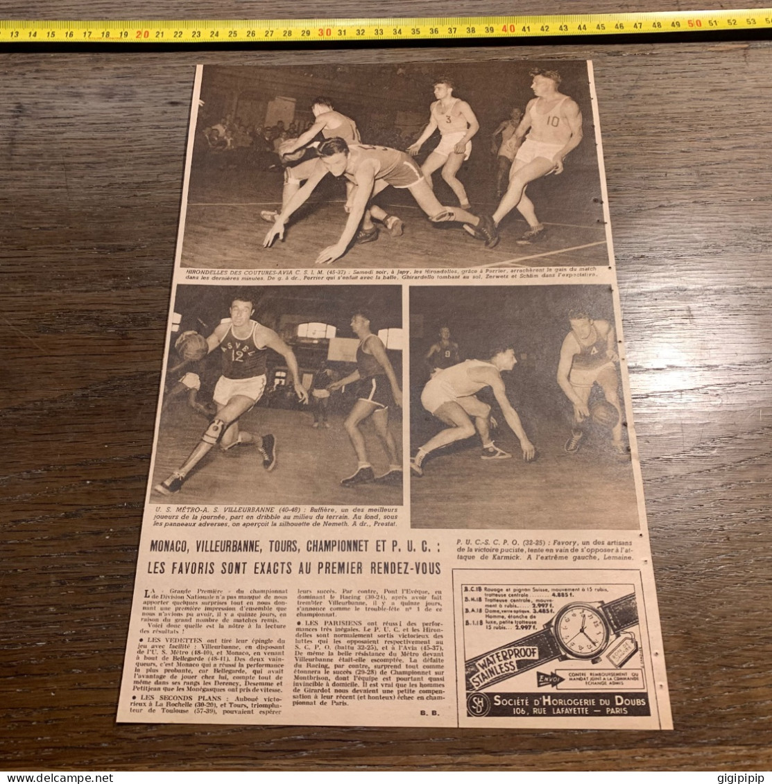 1949 B&C Basket Ball U. S. MÉTRO-A. S. VILLEURBANNE HIRONDELLES DES COUTURES-AVIA C. S. I. M. P. U. C.-S. C. P. O. - Collezioni