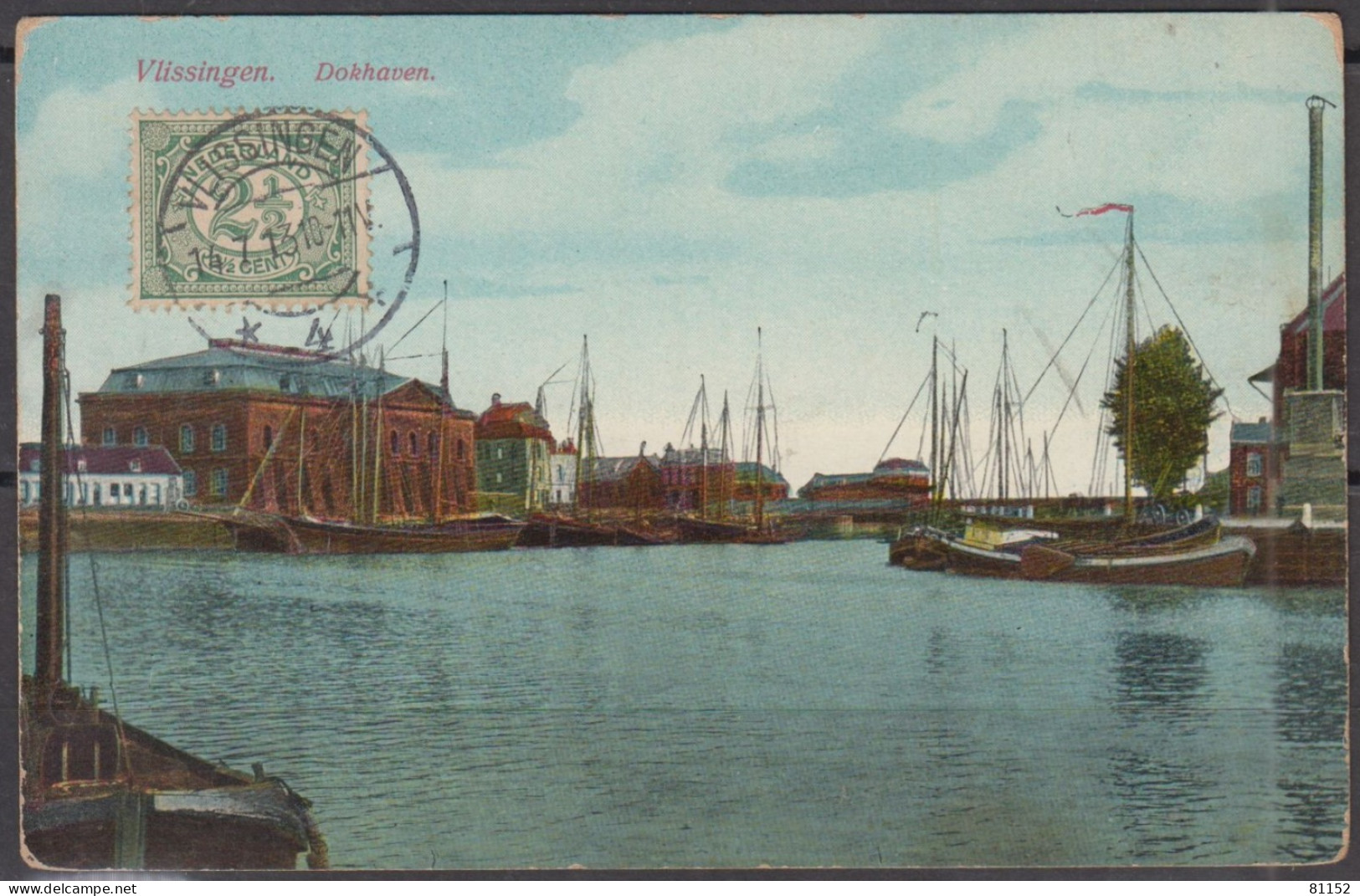 CPA De VLISSINGEN " Dokhaven "  Le 14 VII 1913  Pour Paris Avec 2.5 Vert  Y.T.69 - Vlissingen