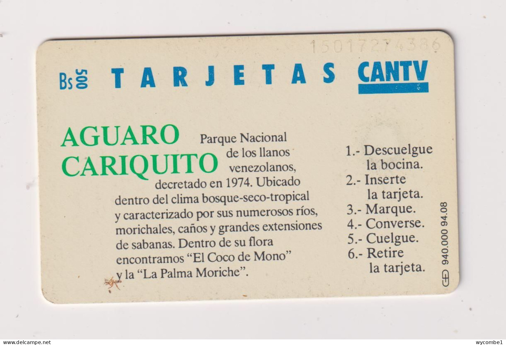 VENEZUELA  -  Aguaro Cariquito Chip Phonecard - Venezuela