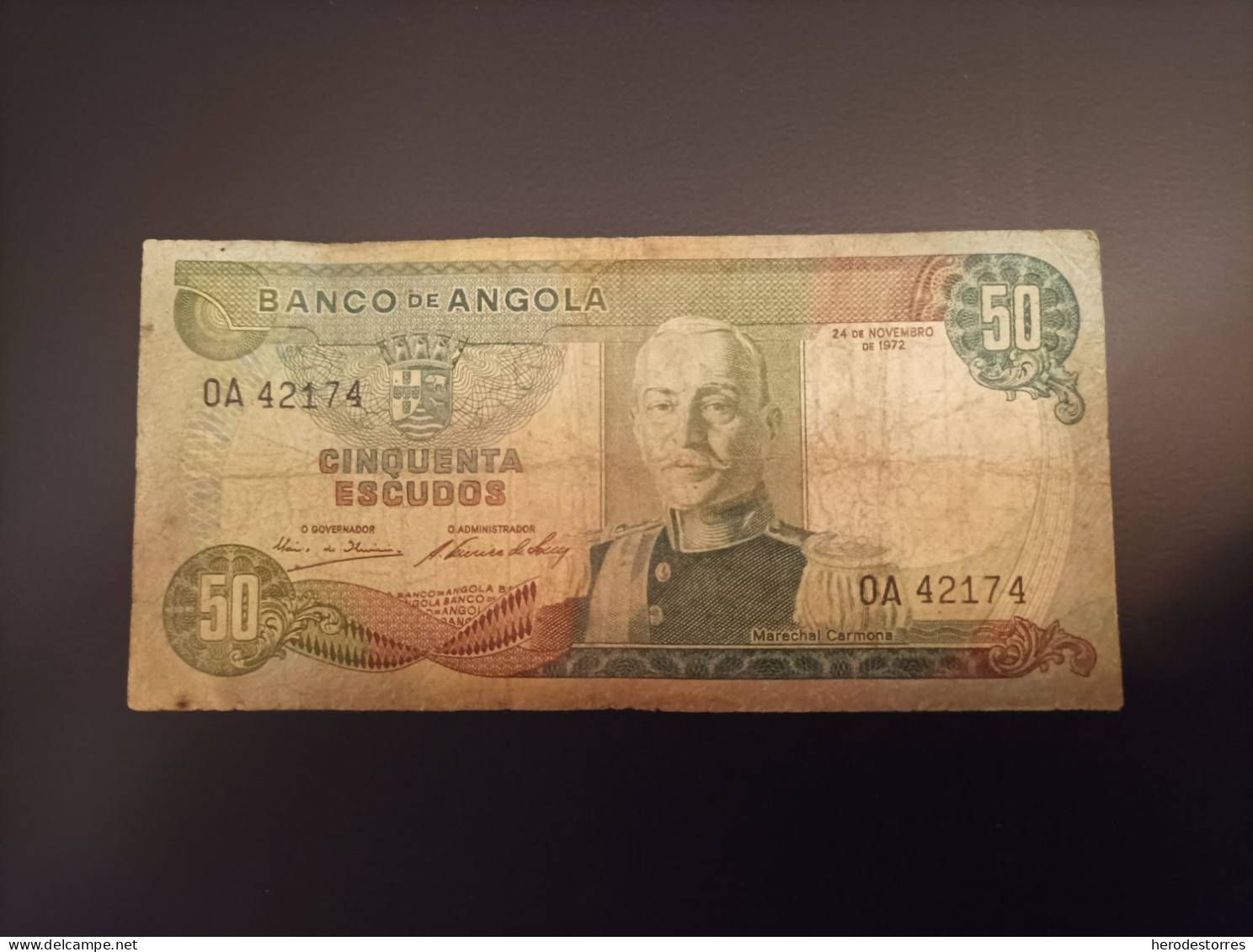 Billete Angola(Portugal) 50 Escudos, Año 1972, Serie A - Angola