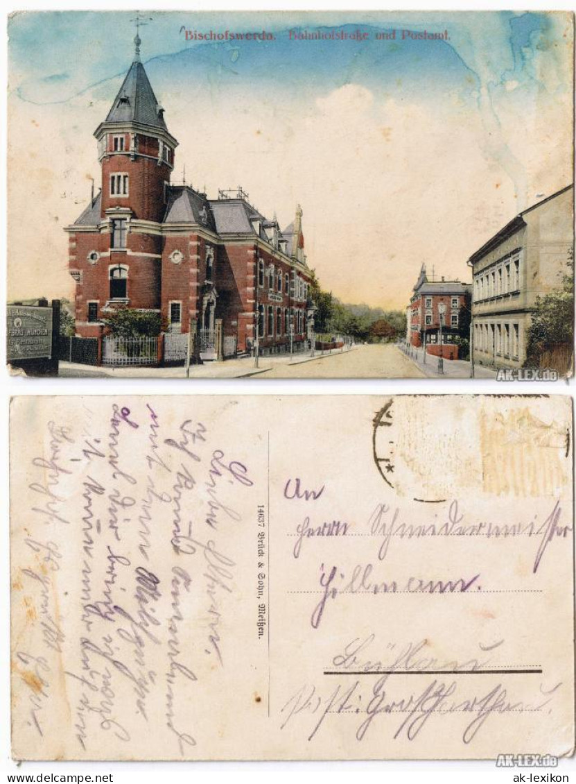 Ansichtskarte Bischofswerda Bahnhofstraße Und Postamt 1909  - Bischofswerda