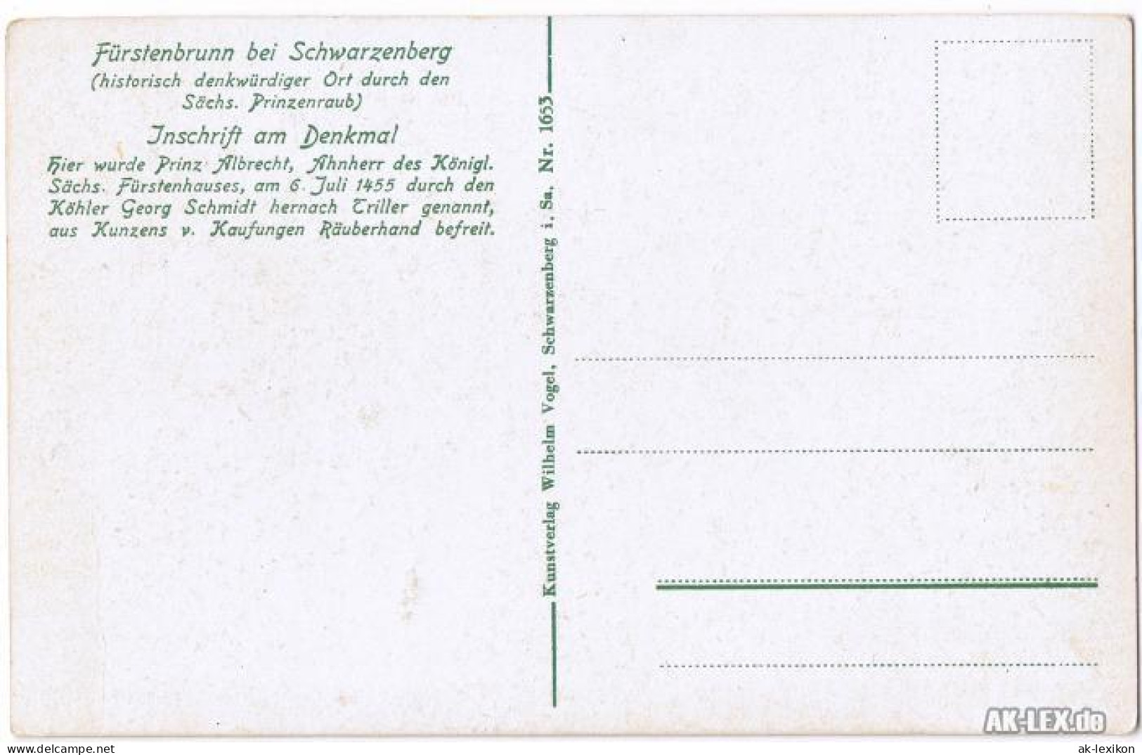Ansichtskarte Schwarzenberg (Erzgebirge) Fürstenbrunn Ca 1918 1918 - Schwarzenberg (Erzgeb.)