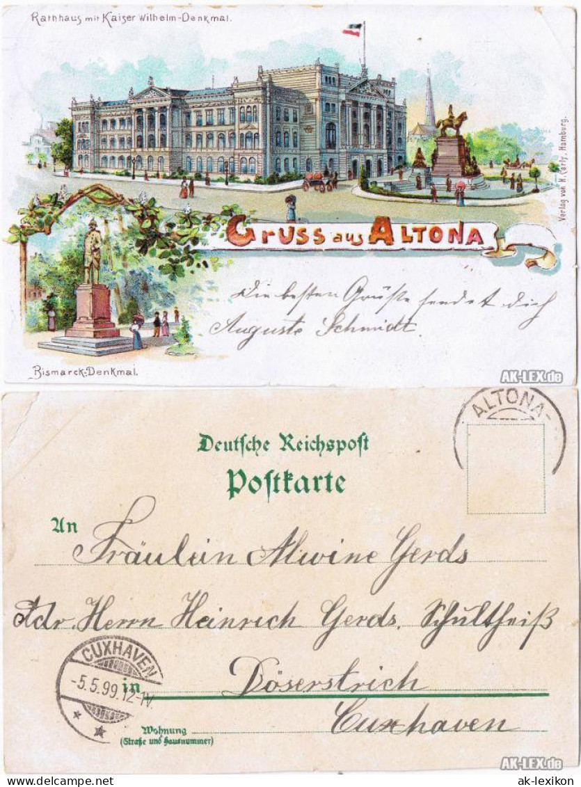 Litho AK Altona-Hamburg Litho: Rathaus Mit Kaiser Wilhelm Denkmal 1899  - Altona