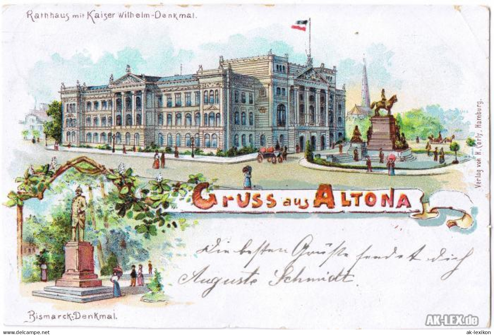 Litho AK Altona-Hamburg Litho: Rathaus Mit Kaiser Wilhelm Denkmal 1899  - Altona