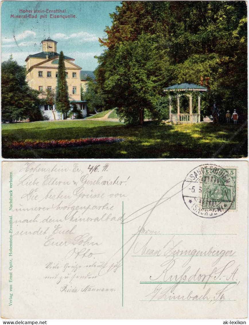 Ansichtskarte Hohenstein-Ernstthal Mineral-Bad Mit Eisenquelle 1911 - Hohenstein-Ernstthal