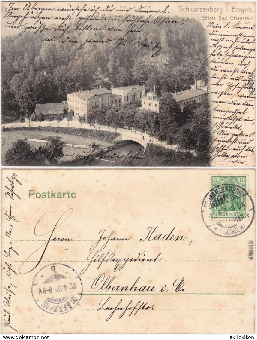 Ansichtskarte Schwarzenberg (Erzgebirge) Hotels Bad Ottenstein 1905  - Schwarzenberg (Erzgeb.)