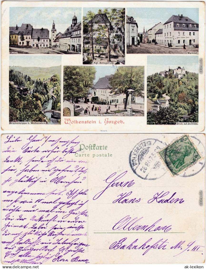 Wolkenstein Markt, Marktstraße, Schloß Und Restaurant Schlosskeller 1907 - Wolkenstein