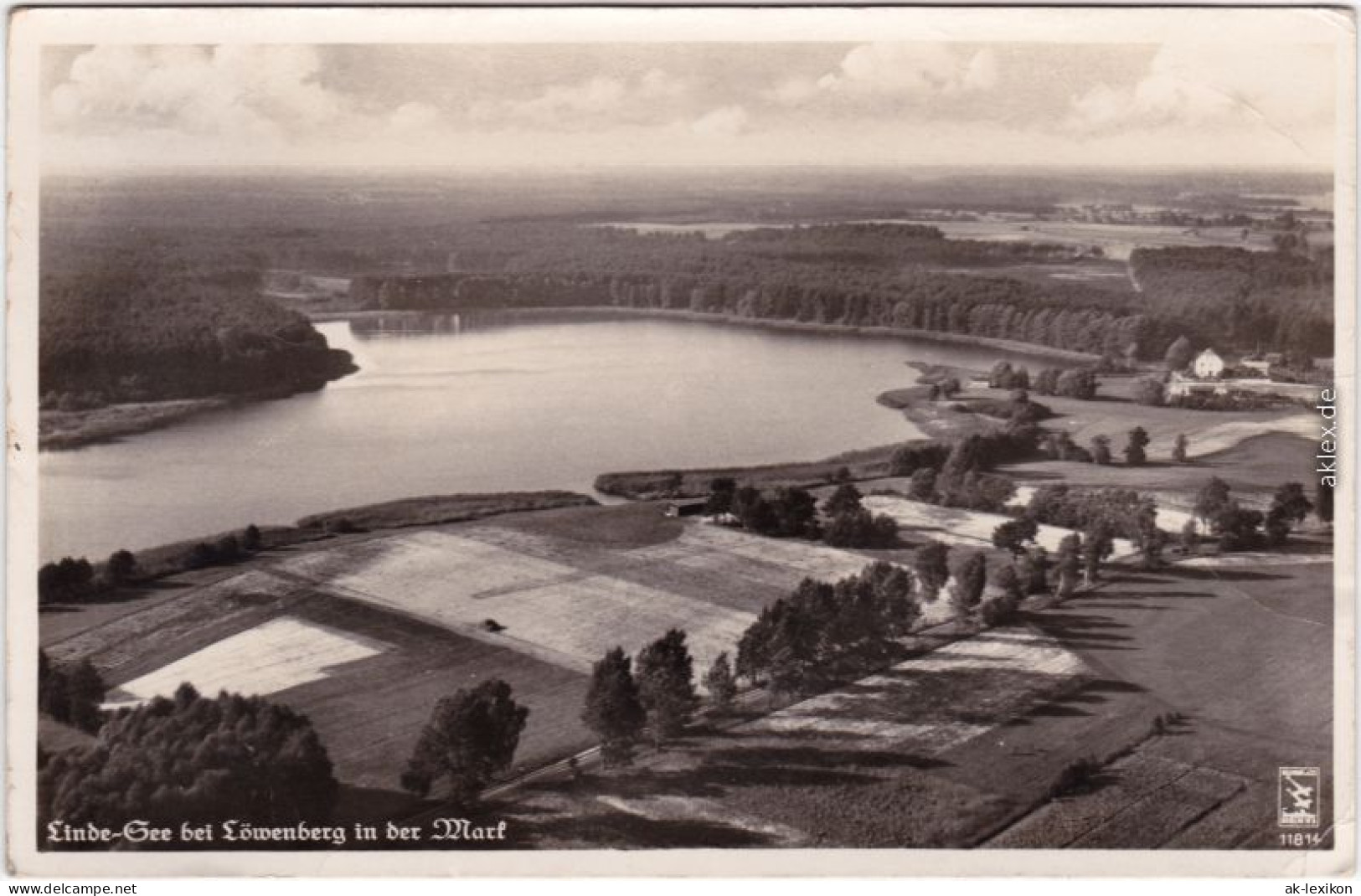 Ansichtskarte Löwenberg (Mark) Luftbild - Linde See 1936  - Loewenberg