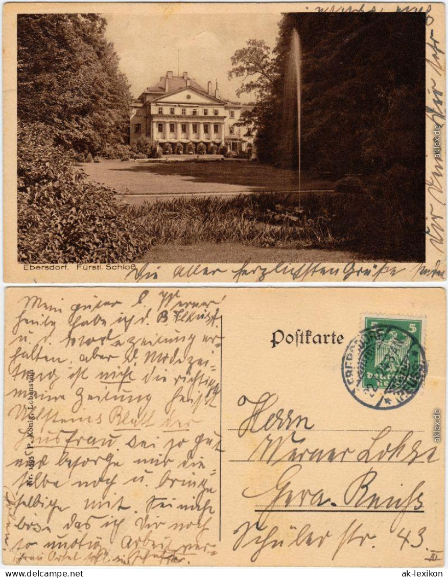 Ebersdorf-Saalburg-Ebersdorf (Saale) Fürstliches Schloss Mit Springbrunnen 1924 - Ebersdorf