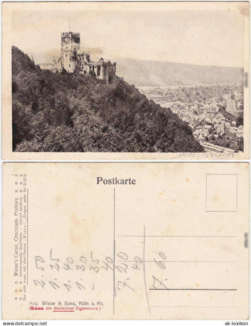 Lahnstein Burg Und Stadt Ansichtskarte  1928 - Lahnstein