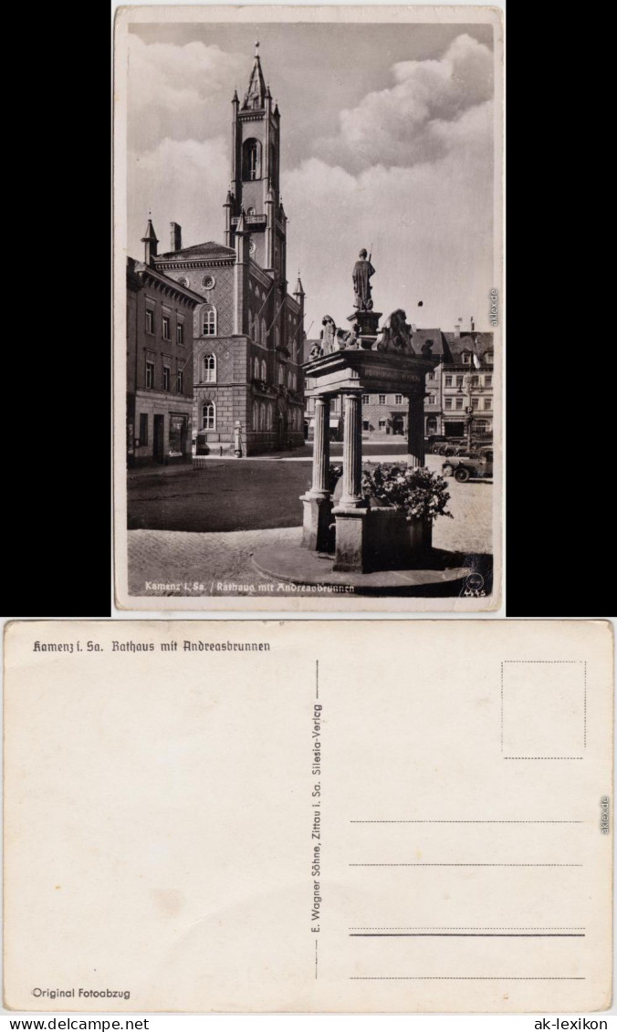 Kamenz Kamjenc Rathaus Mit Andreasbrunnen Ansichtskarte Oberlausitz 1930 - Kamenz