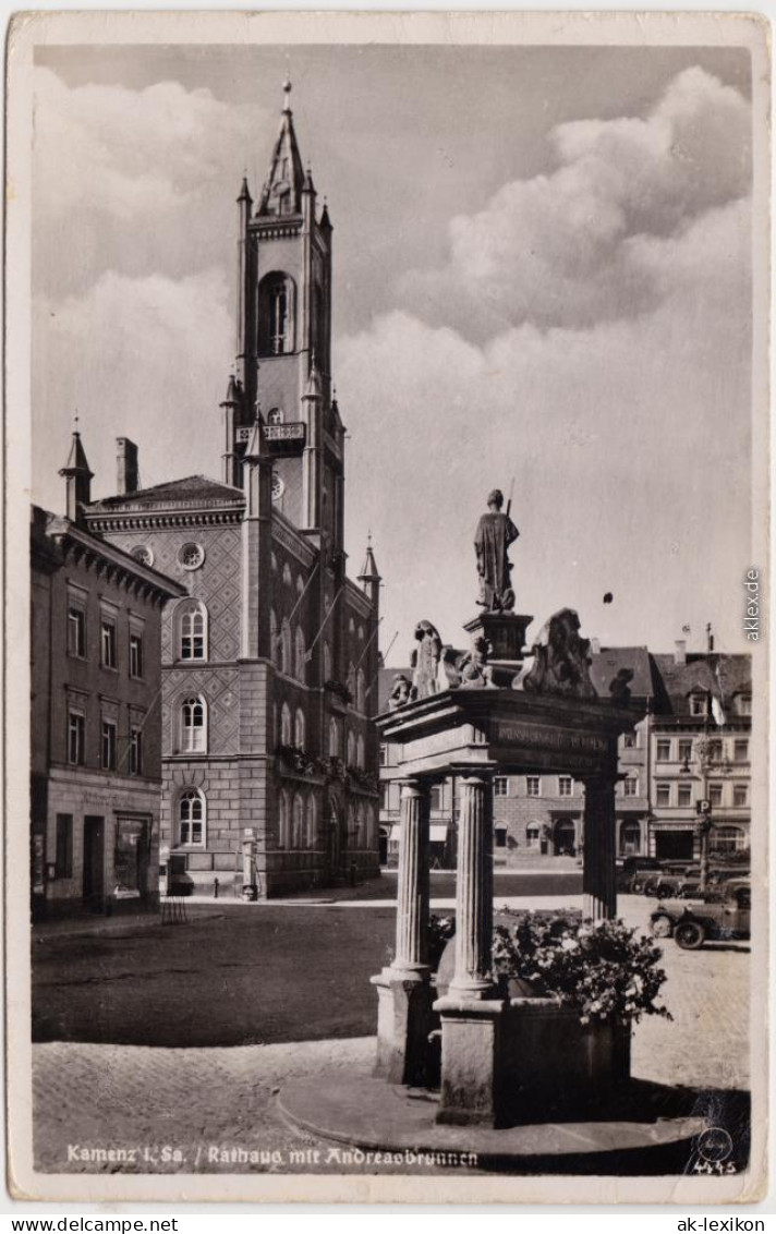 Kamenz Kamjenc Rathaus Mit Andreasbrunnen Ansichtskarte Oberlausitz 1930 - Kamenz