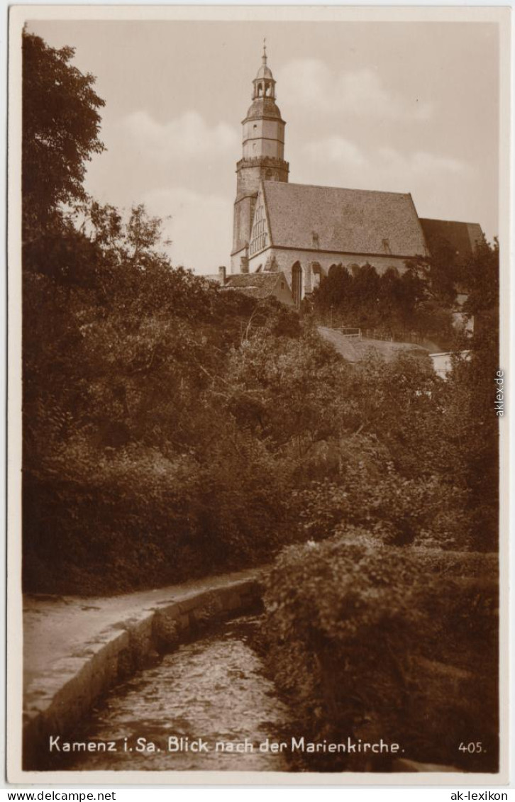 Kamenz Kamjenc Marienkirche, Partie Am Fluß Ansichtskarte Oberlausitz 1930 - Kamenz