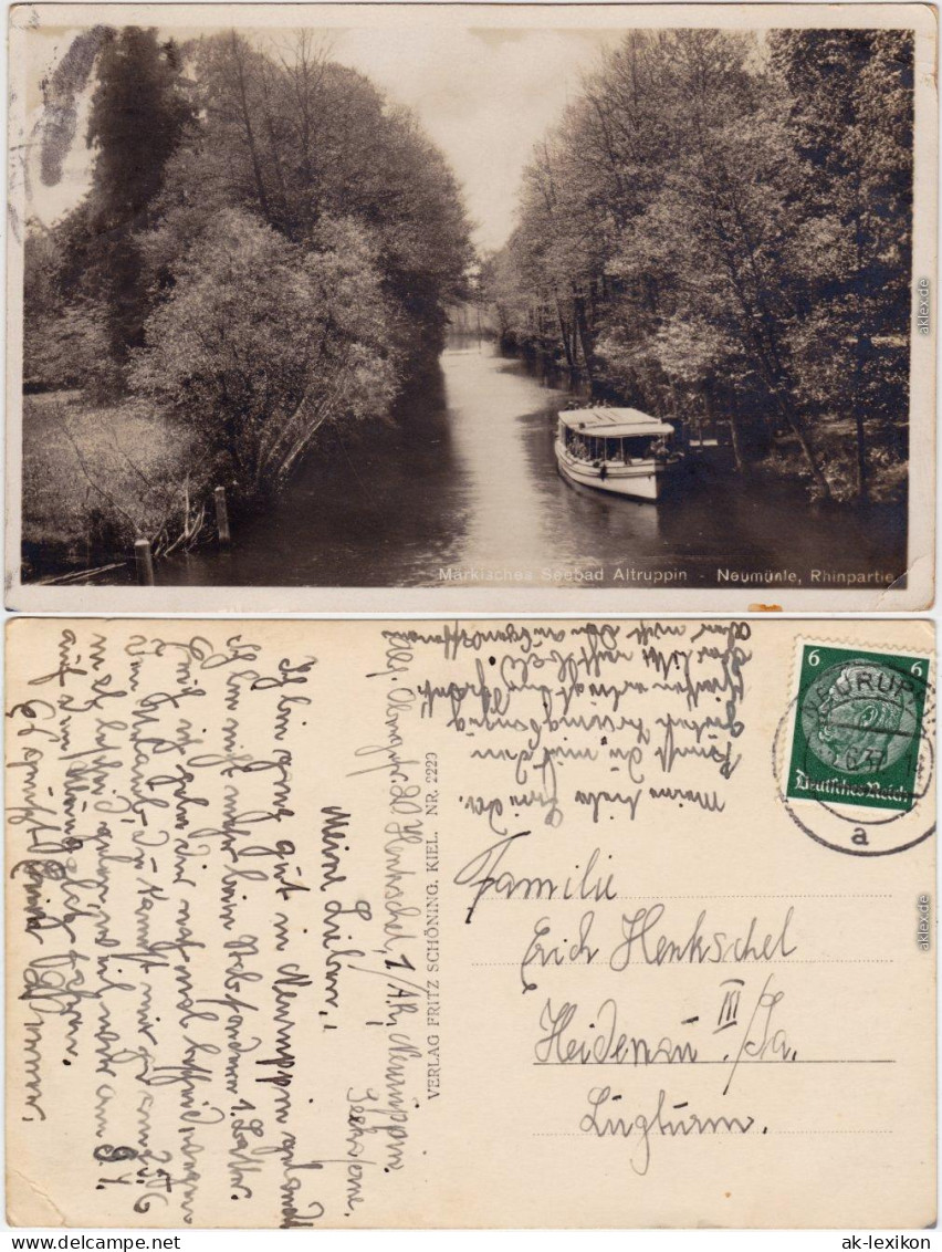 Ansichtskarte Neumühle Neuruppin Boot Auf Dem Rhin - Neumühle 1937 - Neuruppin