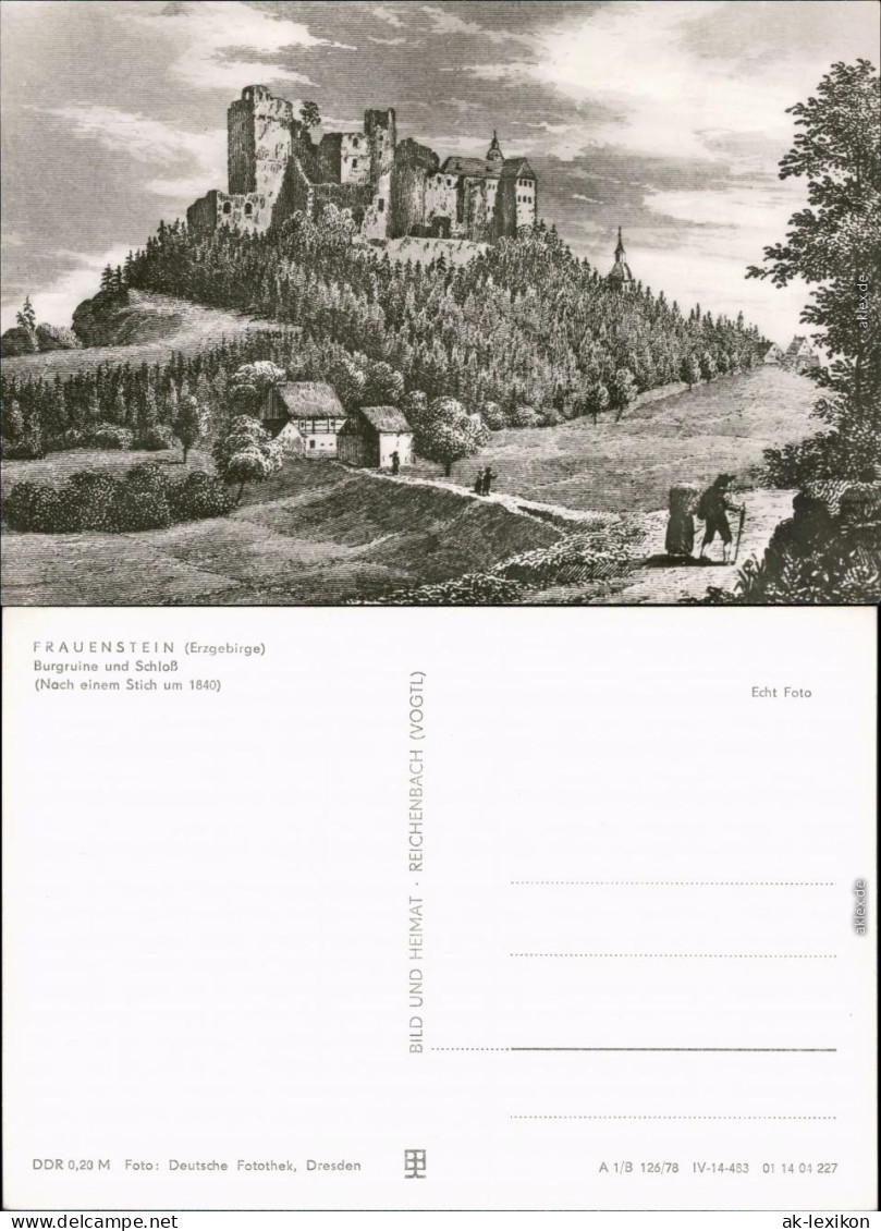 Frauenstein (Erzgebirge) Schloß Und Burgruine (Nach Einen Stich Um 1840) 1978 - Frauenstein (Erzgeb.)