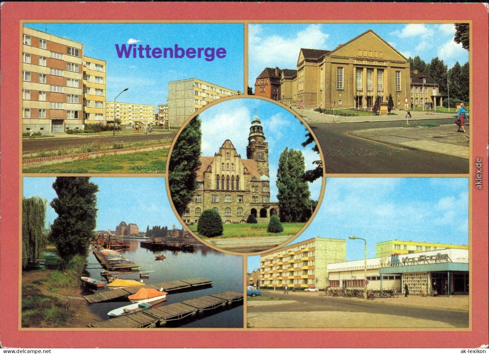 Wittenberge Perleberger Straße, Kulturhaus, Hafen, HO-Kaufhalle, Rathaus G1982 - Wittenberge
