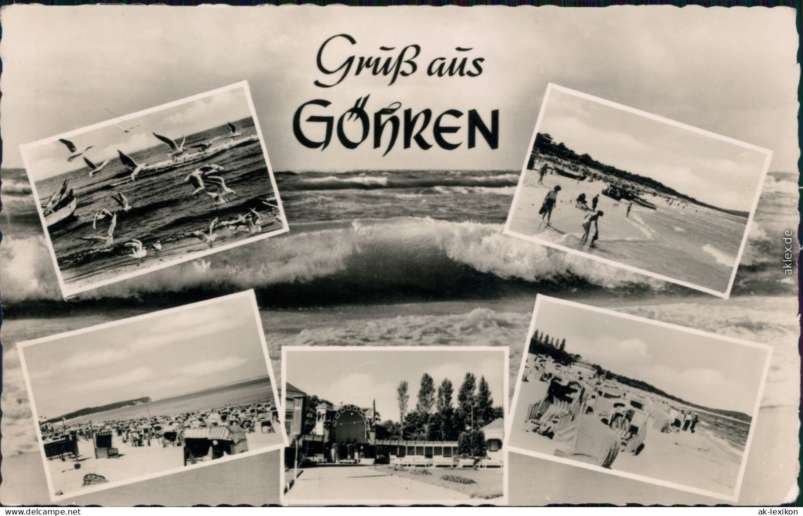 Göhren (Rügen) Möwen, Meer, Strand, Strandkörben, Freiluftbühne 1958 - Göhren