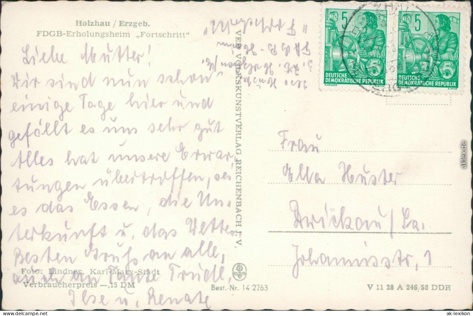 Ansichtskarte Rechenberg-Bienenmühle FDGB-EH Fortschritt 1958 - Holzhau