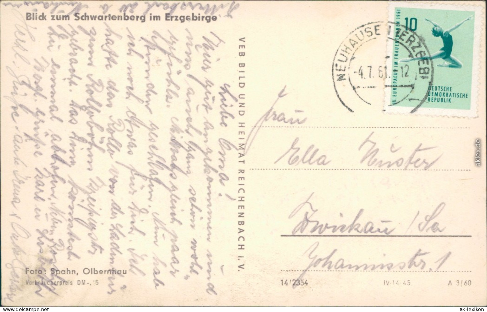 Ansichtskarte Neuhausen (Erzgebirge) Blick Zum Schwartenberg 1961 - Neuhausen (Erzgeb.)