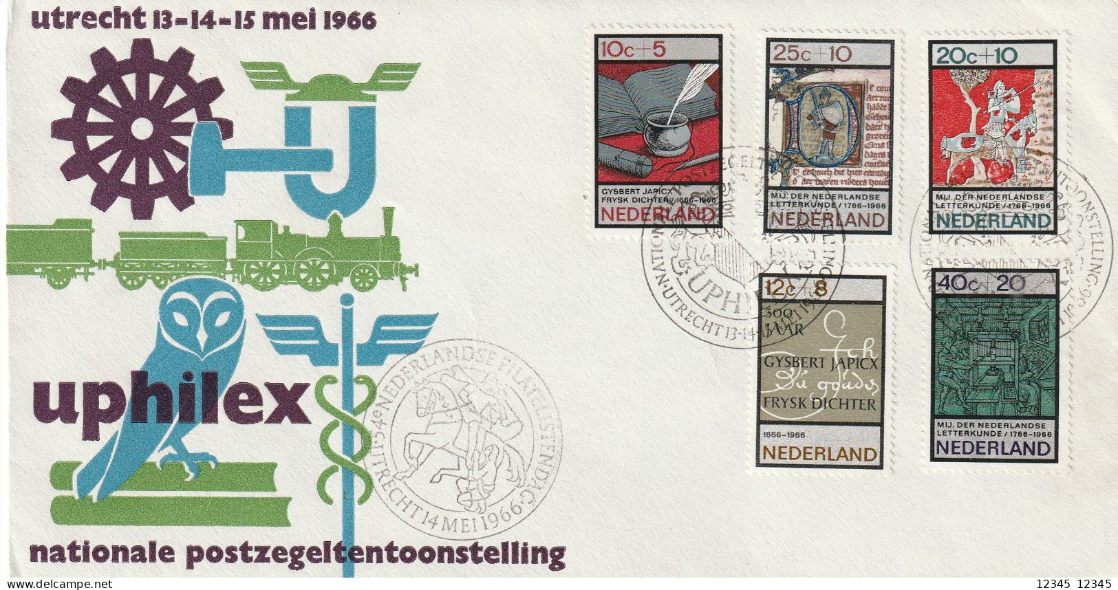 Nederland 1966, UPHILEX National Stamp Exhibition Utrecht, Owl, Train, Writers - Storia Postale