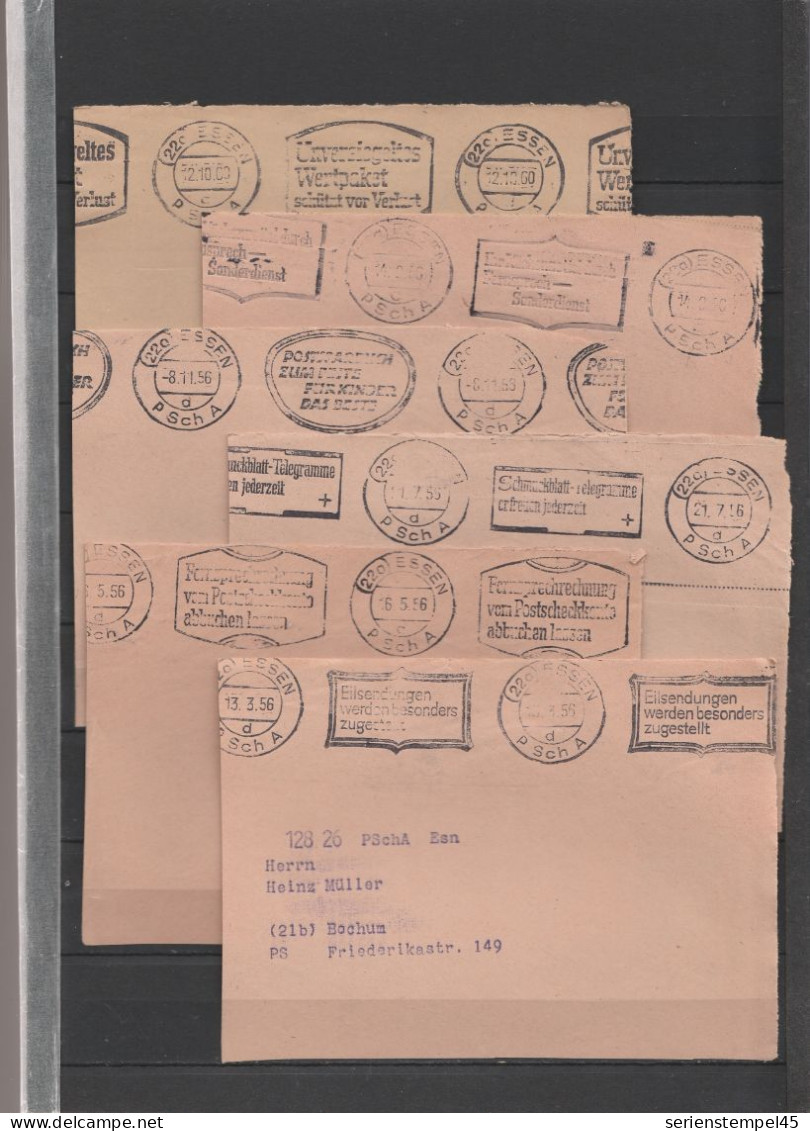 Postscheckamt Essen 10 Verschiedene Briefvorderseiten Mit MWST Aus Den 50er Und 60er Selten Postscheckbriefe 4 - Frankeermachines (EMA)