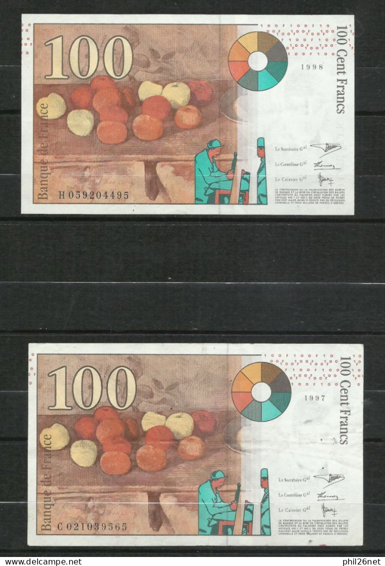 France Cézanne   100  Francs   4 Billets  1997 X 2 Et 1998 X 2    Voir  Scans     Soldes ! ! ! - 100 F 1997-1998 ''Cézanne''