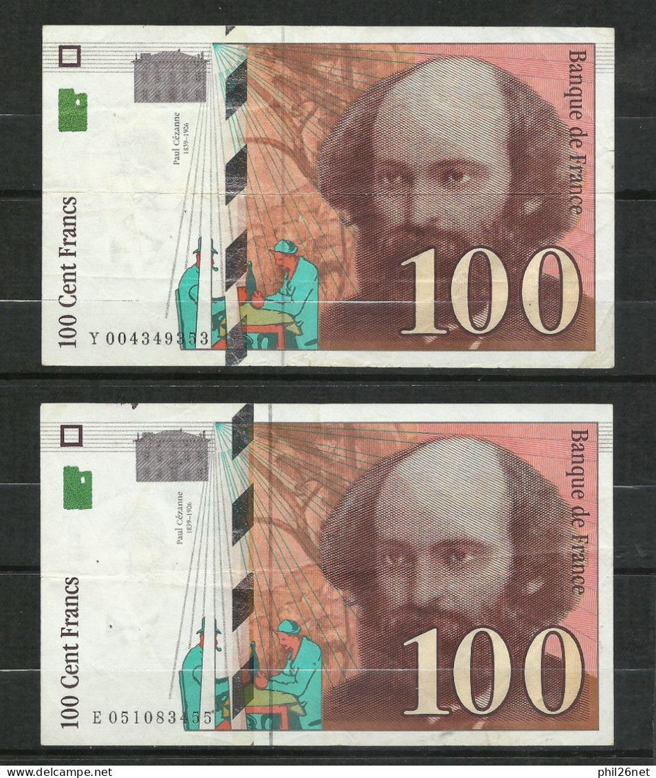 France Cézanne   100  Francs   4 Billets  1997 X 2 Et 1998 X 2    Voir  Scans     Soldes ! ! ! - 100 F 1997-1998 ''Cézanne''