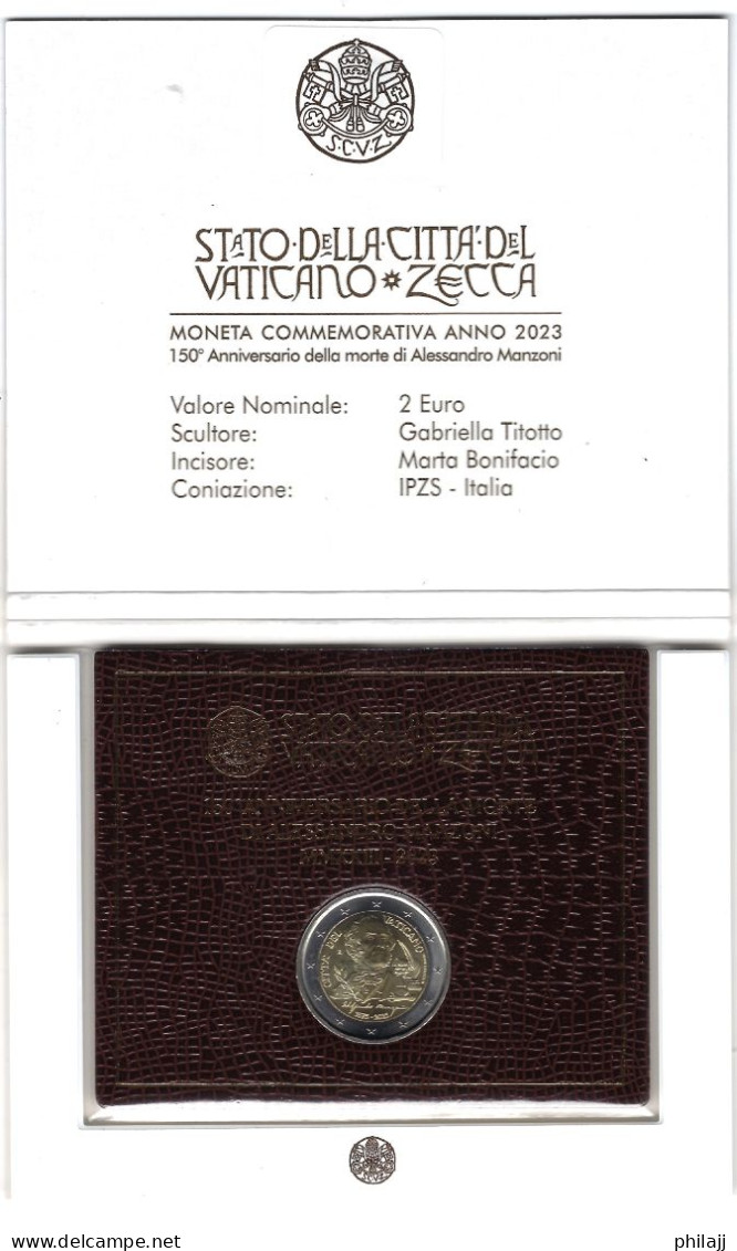 Moneta 2 EURO 2023 (150e Morte Manzoni) (FDC) - Vaticano (Ciudad Del)