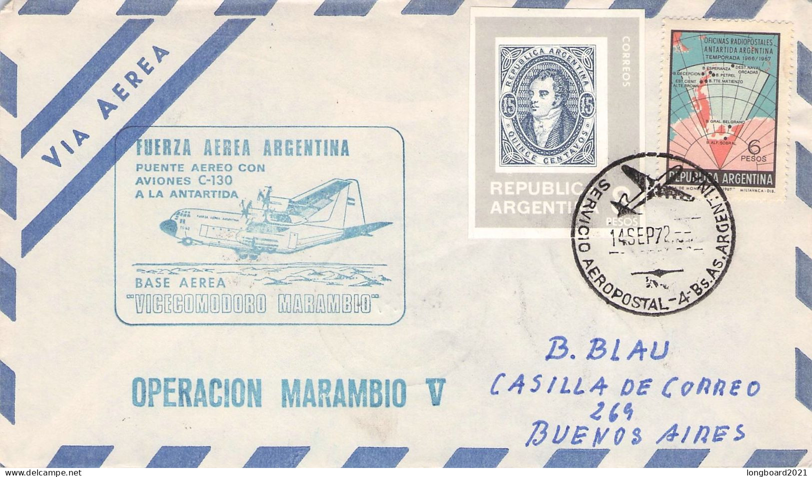 ARGENTINA - AIRMAIL 1972 SERVICIO AEROPOASTAL ANTARCTIC / 6101 - Storia Postale