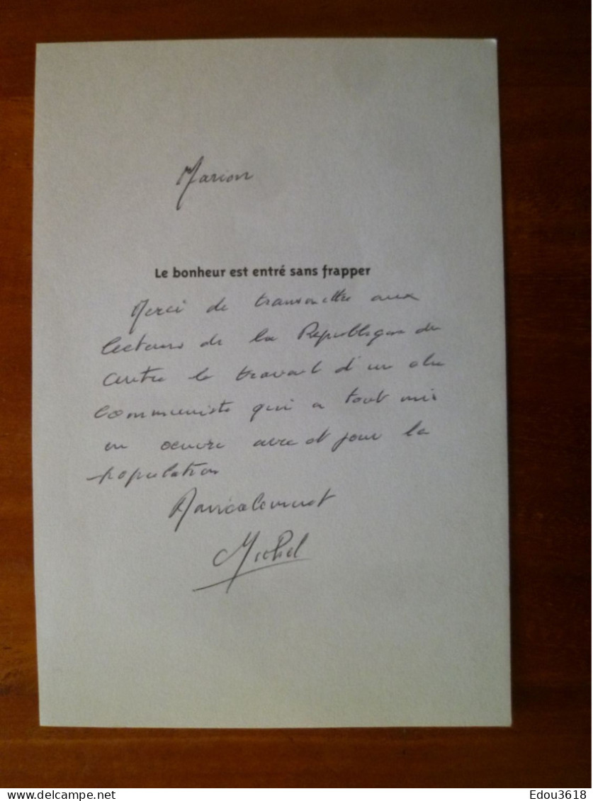 Dédicace Signature Autographe Original Michel Guérin (1935 - 2023) Maire Et Conseiller Général Du Loiret * - Politiek & Militair