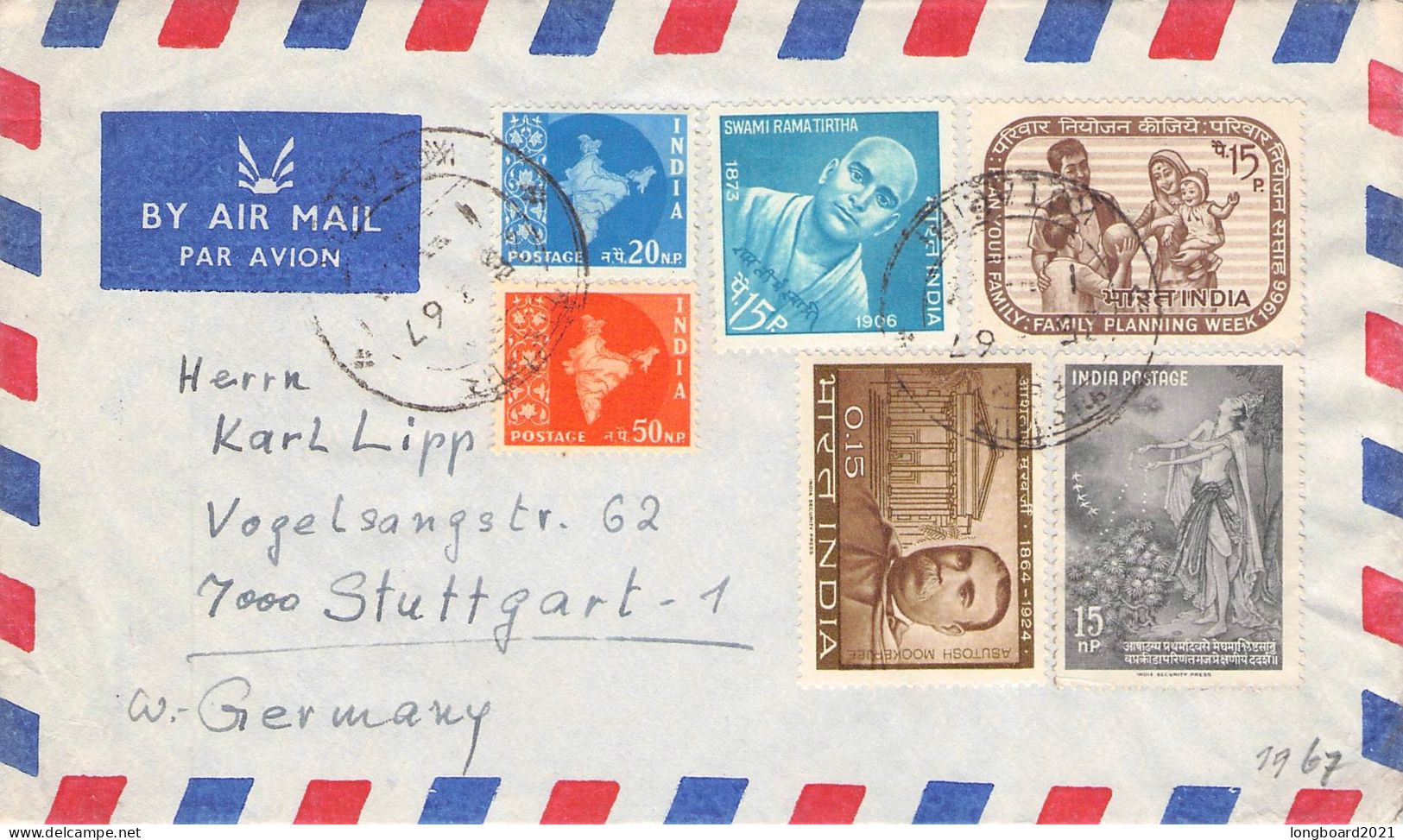 INDIA - AIRMAIL 1967 - STUTTGART/DE / 6106 - Storia Postale