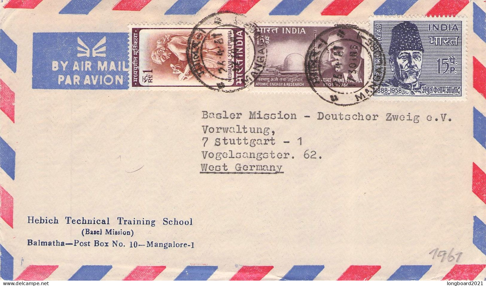 INDIA - AIRMAIL 1961 - STUTTGART/DE / 6110 - Lettres & Documents