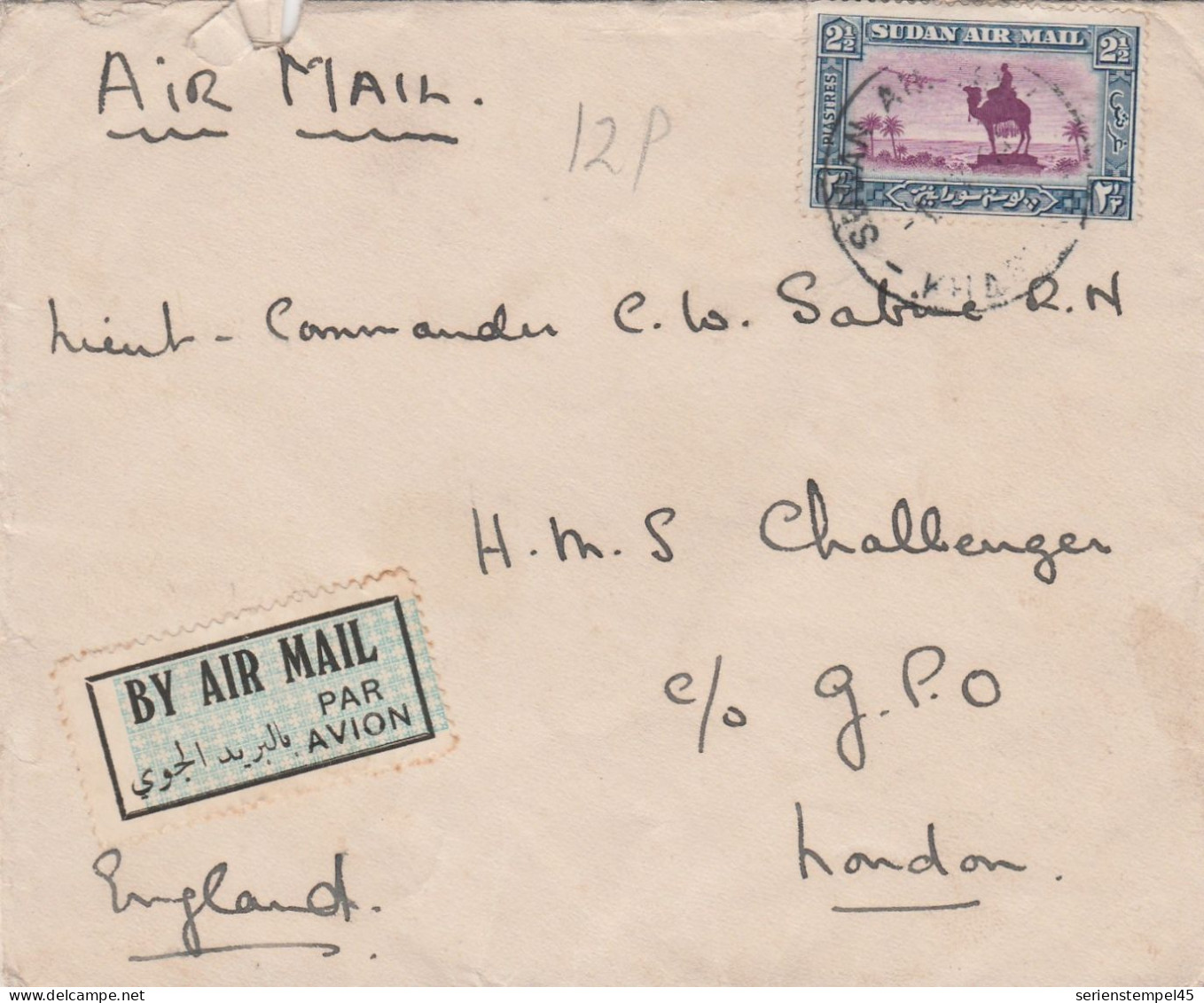 Sudan Luftpostbrief 1934 Nach London Mit Eine Marke - Soedan (...-1951)