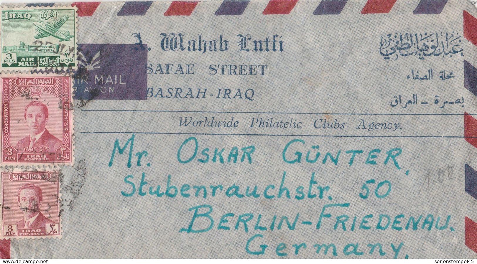 Irak Luftpostbrief 1958 Von Bsrah Nach Berlin Mit 6 Marken - Iraq
