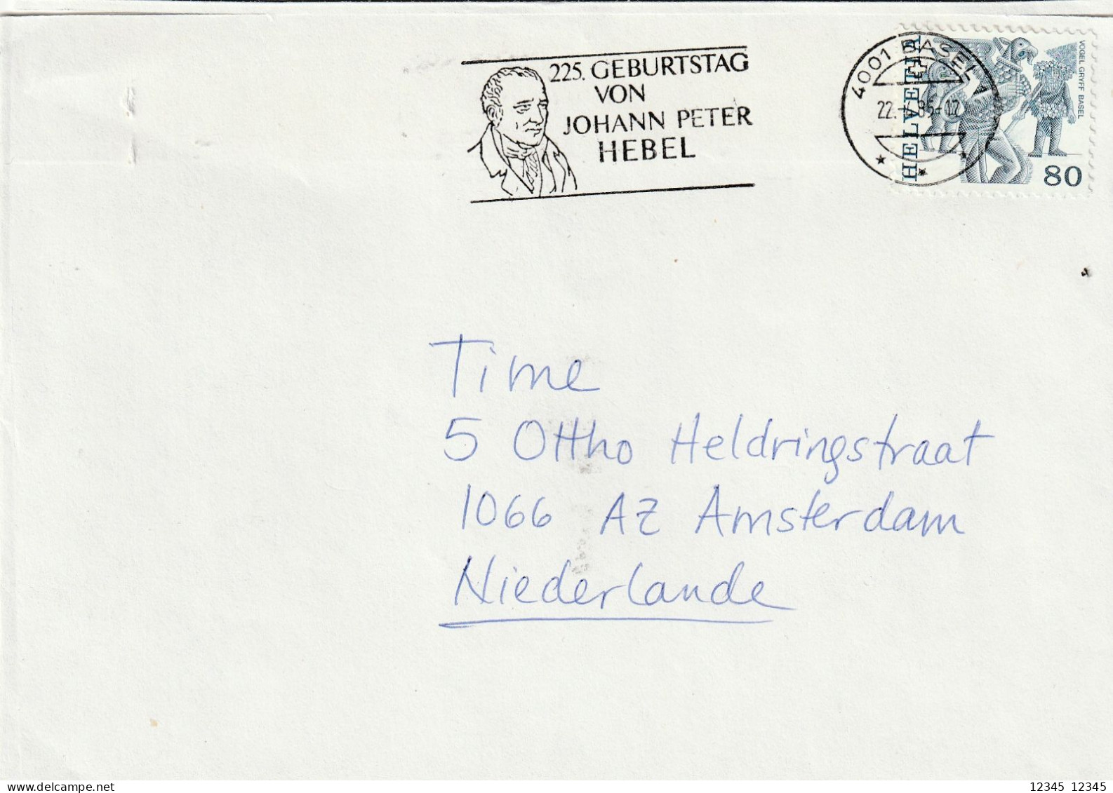 Zwitserland 1985, Letter Sent To Netherland, Johann Peter Hebel, Writer - Storia Postale