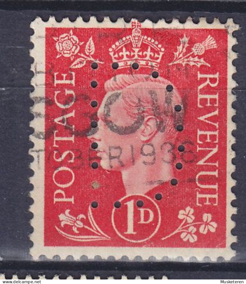 Great Britain Perfin Perforé Lochung  Big 'D' 1937 Mi. 199 X, GV. GLASGOW (Scotland) Cancel 1938 (2 Scans) - Gezähnt (perforiert)