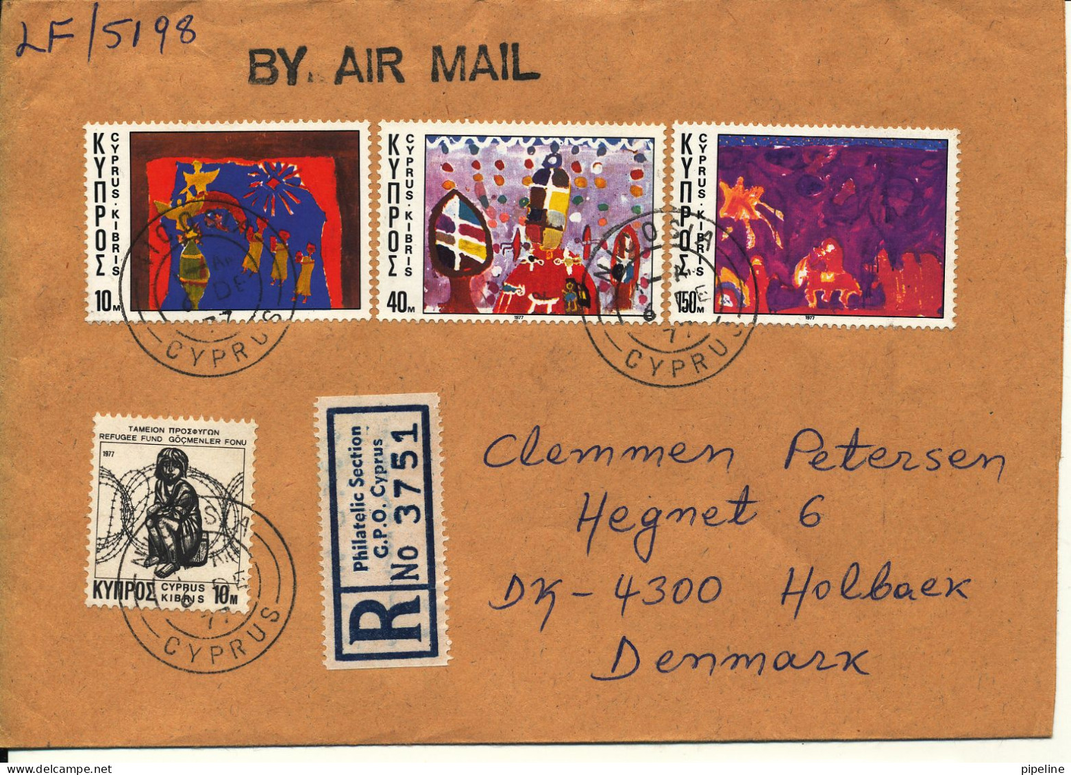 Cyprus Republic Registered Cover Sent To Denmark 6-12-1977 With Complete Set Of 3 Christmas Stamps - Covers & Documents
