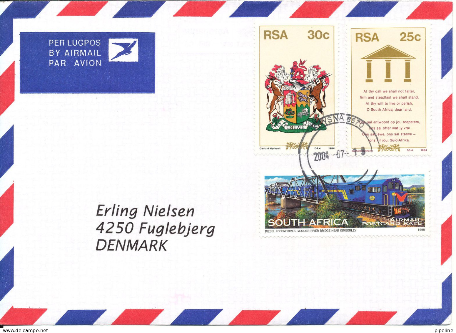 South Africa RSA Air Mail Cover Sent To Denmark Knysna 19-7-2004 Topic Stamps - Covers & Documents