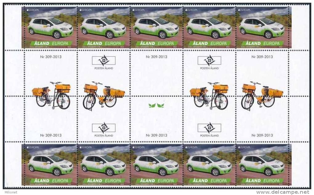 SALE!!! ALAND 2013 EUROPA CEPT POSTAL VEHICLES Block Of 10 Stamps + 10 Labels // 5 Gutter Pairs MNH ** - 2013