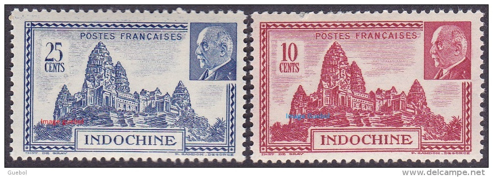 Colonie Fr. Maréchal Pétain Détail De La Série ** Indochine N° 222 Et 223 Temple D'Angkor - 1941 Série Maréchal Pétain