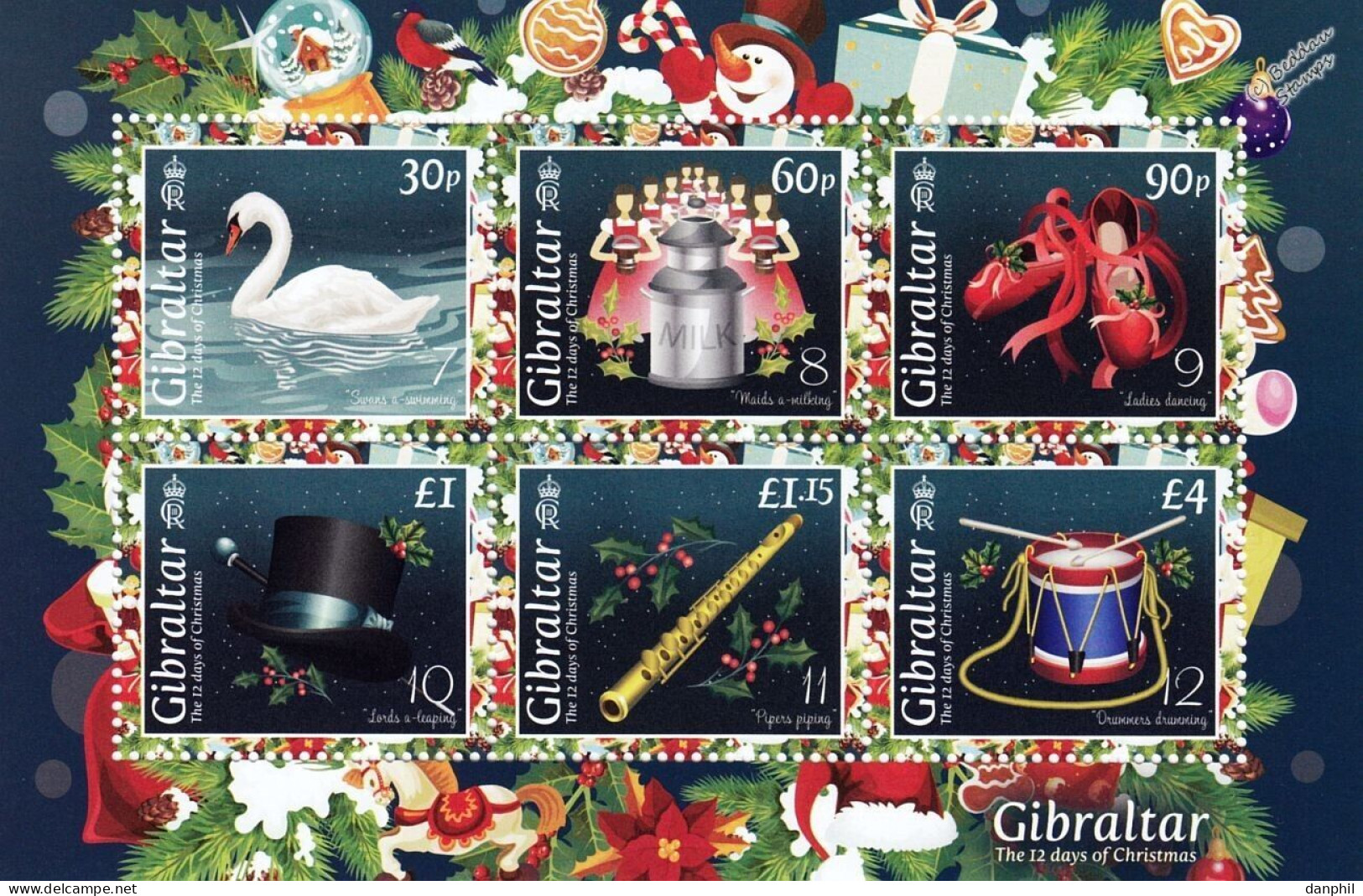 Gibraltar 2022 XMAS  Twelve Days Of Christmas 6v MNH Stamp Sheet (FV £7.95) - Mitologia