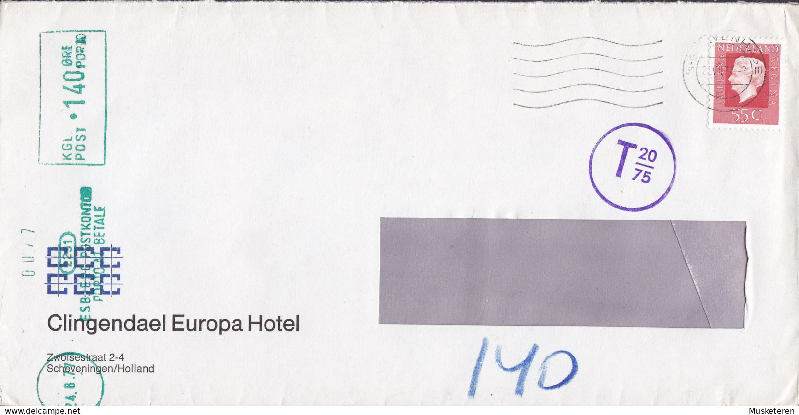 Netherlands CLINGENDAEL EUROPA HOTEL 's-GRAVENHAGE 1977 Cover Brief ESBJERG Denmark 2x T-Cds. TAXE Postage Due - Lettres & Documents