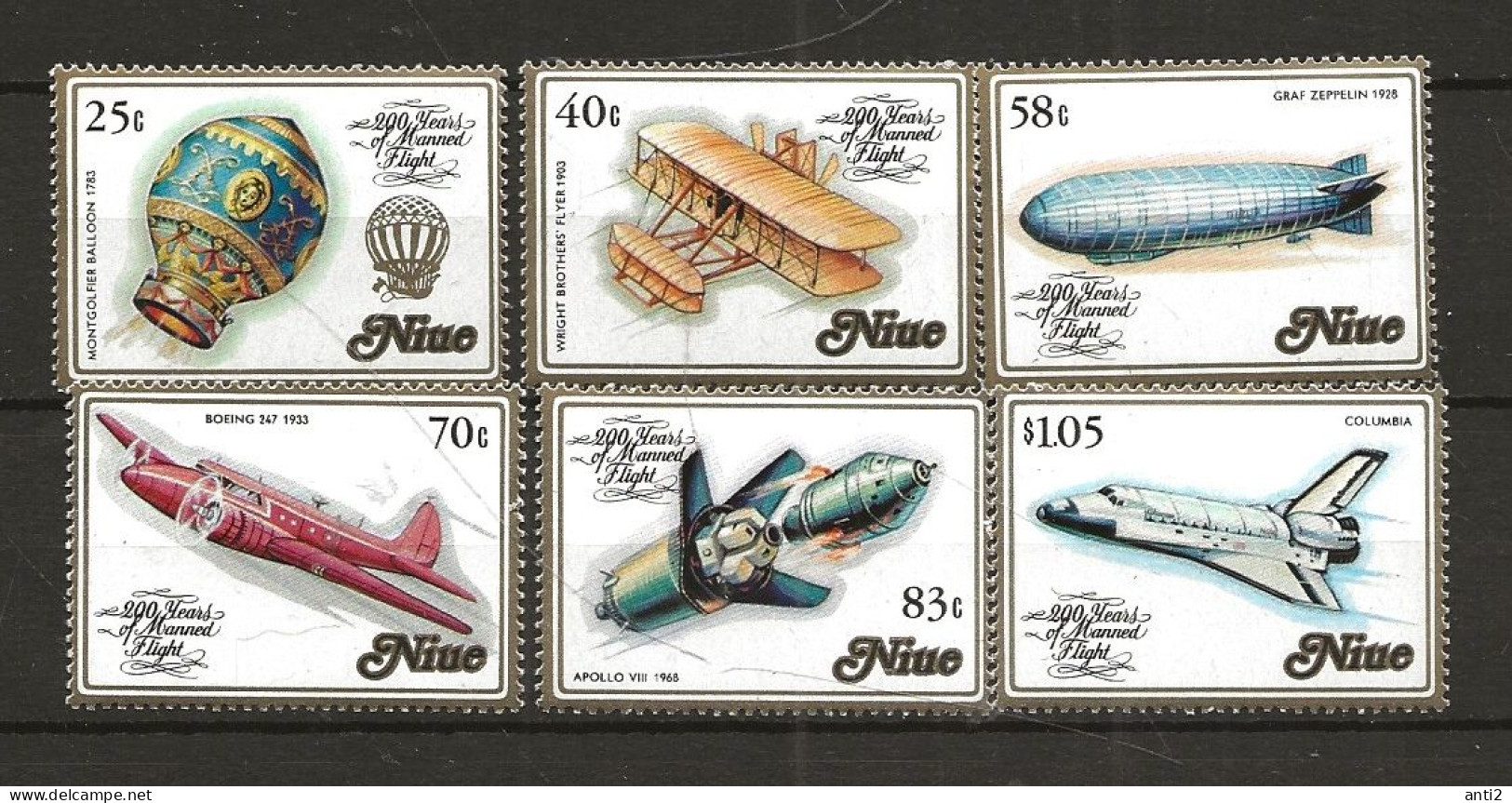 Niue 1983 200 Years Manned Flights, Ballon, Planes, Zeppelin, Aircrafts  511-516  MNH(**) - Niue