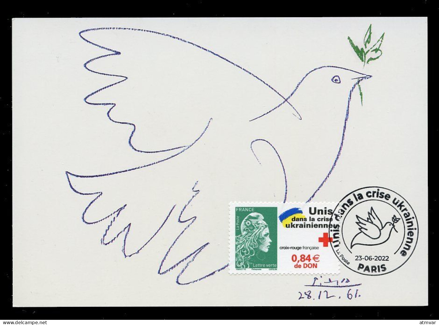 FRANCE (2022) Carte Maximum Card - Unis Dans La Crise Ukrainienne, Colombe De La Paix Picasso - Ukraine, Dove Of Peace - 2020-…